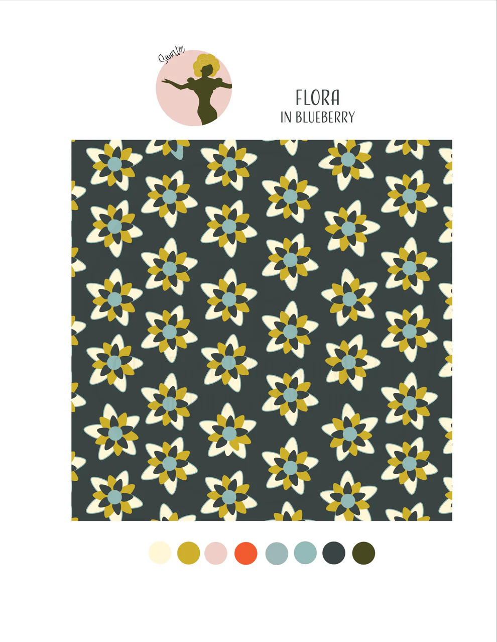 Saunter: Flora in Blueberry Repeat Pattern